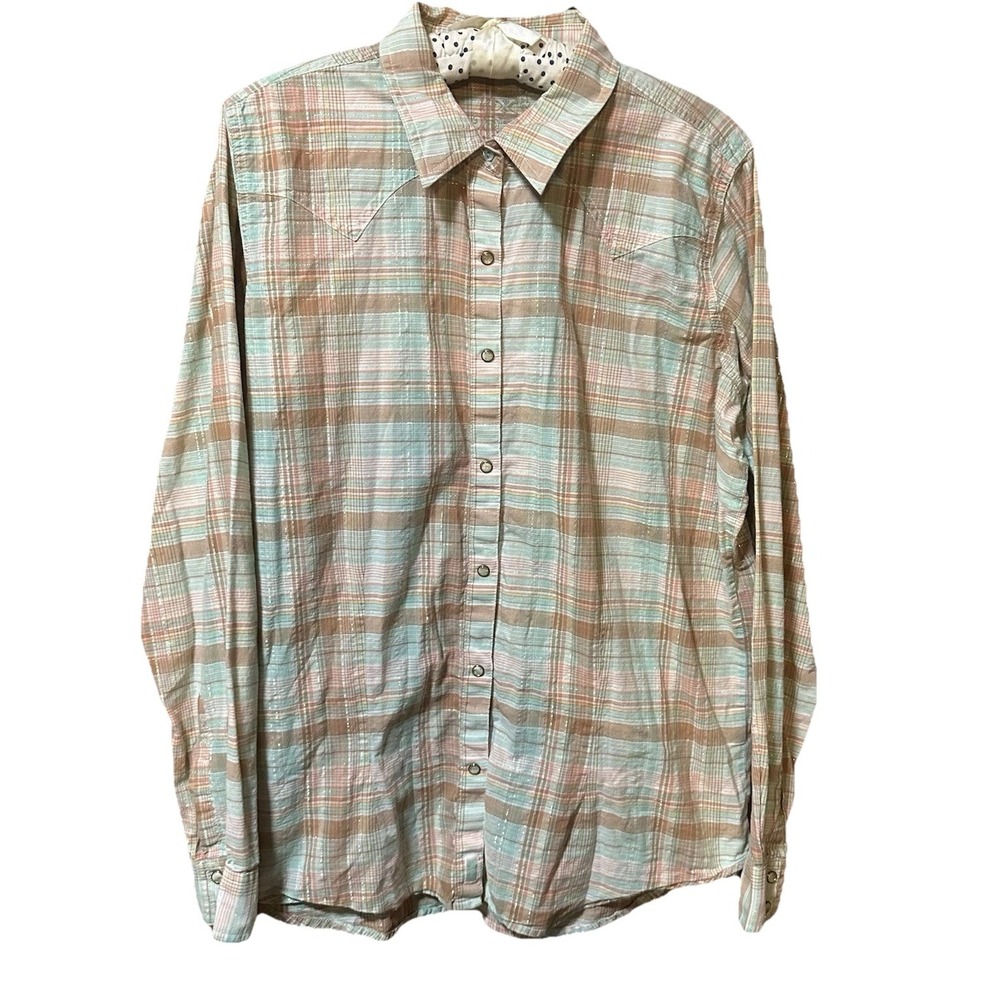 Twenty X Wrangler Shirt Womens XL Multi Plaid Western Tailored Fit Pearl‎ Snap